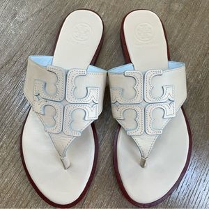 Tory Burch Dulce De Leche Jamie Full T Logo Thong Sandals Size 6